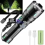 Jayxinli Taschenlampe LED Aufladbar, 1000000 Lumen Extrem Hell mit LCD Akku-Anzeige, Zoombar, 5 Beleuchtungsmodi, IP67 Wasserdicht für Camping & Outdoor