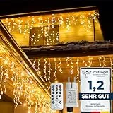 WOWDSGN LED Eisregen Lichterkette Außen, 20M 880LED Eiszapfen mit Timer 8 Modi IP44 wasserdicht Strombetrieben, Lichtervorhang für Weihnachten Dachkante Dachrinne Terrasse Balkon Warmweiß