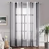 MIULEE Gardinen Gestreift Transparent mit Ösen, Voile Vorhänge Wohnzimmer Modern 2er Set, Vorhang Schlafzimmer Transparent mit Grau Weiss Gestreift Muster, Vorhang Halbtransparent Streifen 140X245 cm