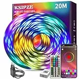 KSIPZE Led Streifen 20m (2x10m) RGB LED Strip mit Fernbedienung Bluetooth Musik Sync Timer-Einstellung Dimmbar Farbwechsel Led Lichterkette Lichtband Leiste Band Beleuchtung für Zimmer Partei