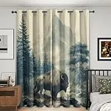 Generisch Bison Vorhänge Blickdicht mit Ösen, Fenster Thermo Gardinen Büffel Wildlife Western Tiere Muster Schlafzimmer Wohnzimmer Deko, Verdunkelungsvorhänge 2er Set H245 x B140 - V823