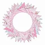 Whaline Große Stoff-Wimpelkette mit 36 doppelseitigen Flaggen, Girlande, 10 m, Vintage-Blumen-Wimpel für Hochzeit, Geburtstag, Party, Babyparty, Heimdekoration (Pink)