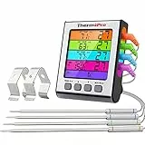 ThermoPro TP17H Digitales Grill-Thermometer Bratenthermometer Fleischthermometer Ofenthermometer mit 4 Edelstahlsonden, Blaue Hinterbeleuchtung, Weinthermometer Temperaturbereich bis 300°C