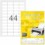 TopStick 8731 Universal Etiketten, 1000 Blatt, 48,3 x 25,4 mm, 44 pro A4 Bogen, 44000 Stück, selbstklebend, bedruckbar, matt, blanko Papier Klebeetiketten Aufkleber, weiß