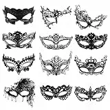 UYUYong 12 Stück Maskerade Maske Damen Elegant Venezianische Sexy Schwarz Spitze Maskes für Karnevalsparty Maskerade Party Cosplay Valentinstag Halloween