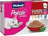 Vitakraft Poésie Classique, Nassfutter Katze, Katzennassfutter in Sauce, mit Huhn, mit Truthahn, mit Rind, mit Lachs, ohne Zusatz von Zucker und Getreide (1 Paket mit 12x 85g)