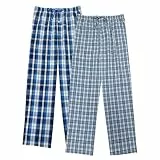 Vulcanodon Schlafanzughose Herren lang 100% Baumwolle karierte Pyjamahose lange Schlafhose Freizeithose, Weiche karierte für Männer (2er-Pack) (Königsblau+Wasserblau, XL)