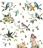 Moxled 9 Blatt Fensterbilder Frühling Vögel Selbstklebend - Fensterdeko Frühling Fenstersticker Blumen Schmetterlinge Sommer Fensteraufkleber Wiederverwendbare für Kinderzimmer Ostern Deko Frühling