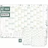 Häfft® Wandkalender 2026 A2 gefalzt (59,4 x 42 cm) 'Blattgold' Wandplaner mit Ferien- und Feiertags-Übersicht, inkl. Gratis A3 + A4 Kalender - nachhaltig & klimafreundlich