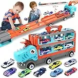 Spielzeug ab 3 Jahre Junge,Dinosaurier Transport Truck Autos mit 8 Rennautos, LKW Spielzeug Set für Kinder Geschenk Junge 2 3 4 5 6 7 Jahre