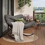GarveeHome Schaukelstuhl Oversized, Schaukelsessel mit dickem Kissen & Metallrahmen, Relaxsessel für Poolside, Garten und Hinterhof, Tragfähigkeit