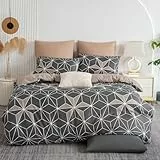 Soifox Bettwäsche 135x200 Grau Bettgarnitur - Geometrisch Bettwäsche Sets Microfaser Bettbezug 135 x 200cm mit Kissenbezug Bügelfrei & Knitterfrei Modern Deckenbezug mit Reißverschluss