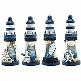 Amosfun Leuchtturm-statuen-Set Im Mediterranen Stil 4 Einzigartige Holzornamente Für Die Küsten-heimdekoration Zufälliger Stil
