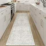 PureCozy Vintage Waschbarer LäUfer Flur Beige Teppich 60x240cm rutschfest kurzflor Weich Böhmischen Cream Teppiche für Küchen Hallway Wohnzimmer Schlafzimmer Bettvorleger Büro Retroteppiche