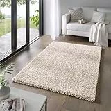 Taracarpet Shaggy Teppich Wohnzimmer Venezia Hochflor Langflor Teppiche modern Creme 200x290 cm