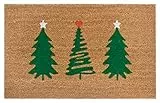 Hanse Home Kokos Fußmatte Weihnachten für Innen - Schmutzfangmatte Natur, Kokosmatte Weihnachtsbaume Grün, Fußabtreter rutschfest für Flur, Eingangsbereich - 45x75cm