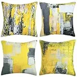 Wosendy Überwurf-Kissenbezüge, gelb, 4 Stück, gelb und grau, dekorative gelbe Kissen für Couch, Sofa, Wohnzimmer, Schlafzimmer, 45,7 x 45,7 cm