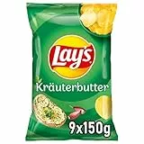 Lay's Kräuterbutter Geschmack - Knusprig gewürzte Kartoffelchips für eine gelungene Party (9 x 150 g)