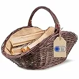 Creative Home Groß Holztrage Rattan Kaminholzkorb Kaminkorb Tragekorb | 64 x 39 x 43 cm | Oval Holzkorb Dunkelbraun | Weidenkorb für Kaminholz/Holz | Mit Streifen