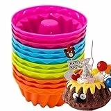Mlying Mini Gugelhupfform Silikon 12 Stück Gugelhupf Backform Wiederverwendbare Muffinförmchen Cupcake Klein Kuchenform Mini Gugelhupf Ø 6,5cm, Höhe 3,5 cm (Rot, Orange, Blau, Grün)