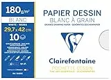 Clairefontaine 96185C Mappe Zeichenpapier (180 g, 29,7 x 42 cm, 10 Bögen, ideal für Kunstunterricht, geleimt) weiß