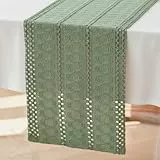 Brylleii Grün Tischläufer Häkel Salbeigrün Boho Makramee Deko Tisch Läufer Modern 30x80 Frühling Baumwolle Tischdecke Klein Landhausstil Abwaschbar Table Runner Schmal für Hochzeit Tischdeko