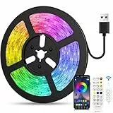 LED Strip 2m USB, RGB LED Streifen, Farbwechsel LED Lichterkette mit Fernbedienung, App-steuerung, Musikmodus, Timer-Einstellung, LED Band für Haus Schlafzimmer TV KücheDeko