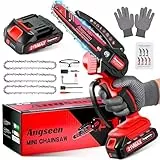 Angseen Akku Kettensäge, 6 Zoll Mini Kettensäge mit 3 Ketten und 850W Motor, Akku-Astsäge mit 1 Akku und Sicherheitsverriegelung, Starke Elektro-Handkettensäge für Holz, Astschere & Gartenarbeit