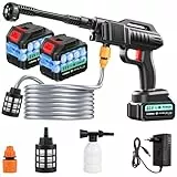 Akku Hochdruckreiniger, 100bar Pressure Washer, Mobiler Hochdruckreiniger Mit 6-IN-1 Düse, 5M Schlauch | Reinigung Bewässerung, 2x21V Akku Druckreiniger Für Auto, Terrasse, Fenster, Pool
