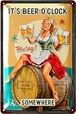 LANOLU Blechschilder Retro Beer O Clock Biertrinker Geschenk Bierliebhaber, lustiges Bierschild, Blechschilder Bier, Metallschilder mit Sprüchen 20x30cm