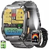 2025 Smartwatch Herren Militär mit 1000mAh Akku/LED Taschenlampen, 2.01' AMOLED Outdoor Smartwatch mit Telefonfunktion, 5ATM Wasserdicht Fitnessuhr, 113 Sportmodi, Pulsmesser/Schlafmonitor/iOS Android