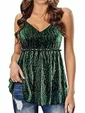 WIEIYM Damen Glitzer Oberteil Sexy V-Ausschnitt Ärmellose Verstellbare Trägertop Tank Tops Rüschen Gestufter Saum Shirt Cocktail Vest Festliche Pailletten Party Rave Outfit Bluse,Grün,M