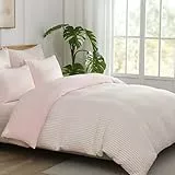 Gezu Bettwäsche 155x220cm Gestreift Streifen Rosa Weiß 3teilig Muster Modern Wendebettwäsche Set Atmungsaktive Weich Microfaser Bettbezug 155x220cm und 2 Kissenbezug 80x80cm mit Reißverschluss