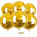 PartyWoo Luftballons Gold, 6 Stück Folienballons, 22 Zoll Riesige 4D Rund, Groß für Geburtstagsdeko, Hochzeitsdeko, Partydeko (Gold)