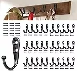 30 Stück Kleiderhaken Klein Schwarze Garderobenhaken Einzeln Metall Wandhaken zum Schrauben, Jackenhaken Metallhaken Schwarz Schlüsselhaken mit Schrauben für Heimeingang Schlafzimmer Badezimmer