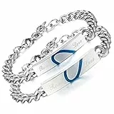 Aroncent 2PCS Herren Damen Edelstahl Gliederarmband Panzerarmband mit Real Love Herz Gravur Panzerkette Partnerarmband Armreif, Silber Blau