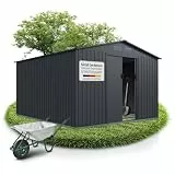 Juskys Geräteschuppen Metall XXL – Gartenhaus & Gerätehaus mit Schiebetür, Fundamentrahmen & Schloss, wetterfester Gartenschrank zur Aufbewahrung – Dunkelgrau