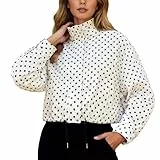 Generisch Jacke Damen Gepunktet - Leichte Steppjacke Softshelljacke ohne Kapuze mit Reißverschluss und Tasche Baggy Fashion Frühlingsjacke Geeignet für Frühling und Herbst Übergangsmantel