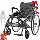 VOCIC Rollstuhl faltbar leicht bis 150KG,17KG Faltbarer Outdoor Rollstuhl,Doppelbremsen Transportrollstuhl klappbar mit Selbstantrieb für Erwachsene,Pannensicher Reifen (Hellgrau)