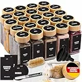 Deco Haus® Gewürzgläser eckig mit Holzdeckel 24er Set [+ Etiketten & Streueinsatz] - Gewürzdosen Set Glas - Gewürzbehälter Spice Jars - Aufbewahrung - Behälter für Gewürze - Gewürzaufbewahrung