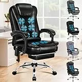 ALFORDSON Ergonomischer Bürostuhl, Schreibtischstuhl mit Wärmemassagefunktion, PU-Leder-Computerstuhl mit gepolsterten Armlehnen und weicher Kopfstütze, Drehstuhl mit Rollen, Schwarz, Kunstleder
