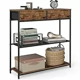 VASAGLE Konsolentisch schmal, Beistelltisch mit 2 Stoffschubladen, Flurtisch, 24 x 76 x 80 cm, für Flur, Wohnzimmer, vintagebraun-tintenschwarz LNT092K01