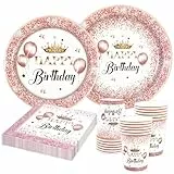 HiEnjoin 80 Stück Roségold Partygeschirr für 20 Gäste, Rosegold Geburtstag Geschirr Kindergeburtstag Teller Becher Servietten Pappteller Party Deko Mädchen, Tischdekoration für Hochzeitsfeiern
