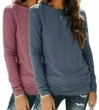 YUTILA 2er Pack Damen Langarmshirt Basic Rundhals Einfabrig Shirt Casual Lässig Oberteile Langarm T-Shirt
