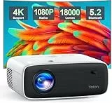 Projektor 4K 18000 Lumen, Yoton Mini Beamer mit Doppellautsprechern, Bluetooth 5.2, Einfache Navigationsoberfläche, Natives 1080P, Unterstützt 4K-Video, Kompatibel mit Smartphones, HDMI und Fire Stick