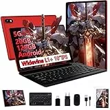 Tablet 10 Zoll Android Ultraschnelles PC mit, Widevine L1,, 20GB RAM + 128GB ROM (TF 2TB),5G WiFi 6, Octa-Core, FHD IPS, Doppelkamera, Bluetooth 5.0, 2026 Neueste Tablet mit Tastatur und Maus, Red