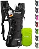 SASMO® Laufrucksack 6L (Schwarz) mit Thermofach | Lauf Rucksack - Ultraleicht 300g | Laufrucksack Damen & Herren | Running Backpack inklusive Regenschutz & Reflektoren