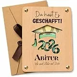 PIujsym Abitur Geldgeschenk 2026 aus Holz - Kreatives Abi 2026 Geschenk Set für Mädchen & Jungen - Glückwunschkarte mit Umschlag zum Abschluss - Nachhaltige Abitur Geschenke Idee & Deko
