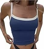 Top Damen Crop Tops Damen Sexy Spaghetti Top Rückenfrei Y2K Top Bauchfreies Oberteil Vintage Tank Top Streetwear Tops Teenager Mädchen (DE/NL/SE/PL, Alphanumerisch, S, Regular, Regular, Dunkelblau)