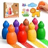 YPLUS Dicke Jumbo Wachsmalstifte für Kleinkinder – 8 Lebendige Farben, Ungiftige Waschbare Wachsmalstifte ab 1 Jahr für 1-4 Jahre, Stapelbare Schneemann Malstifte, Kinder Malset